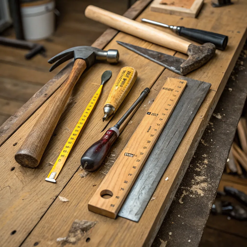 Woodworking tools on a bench